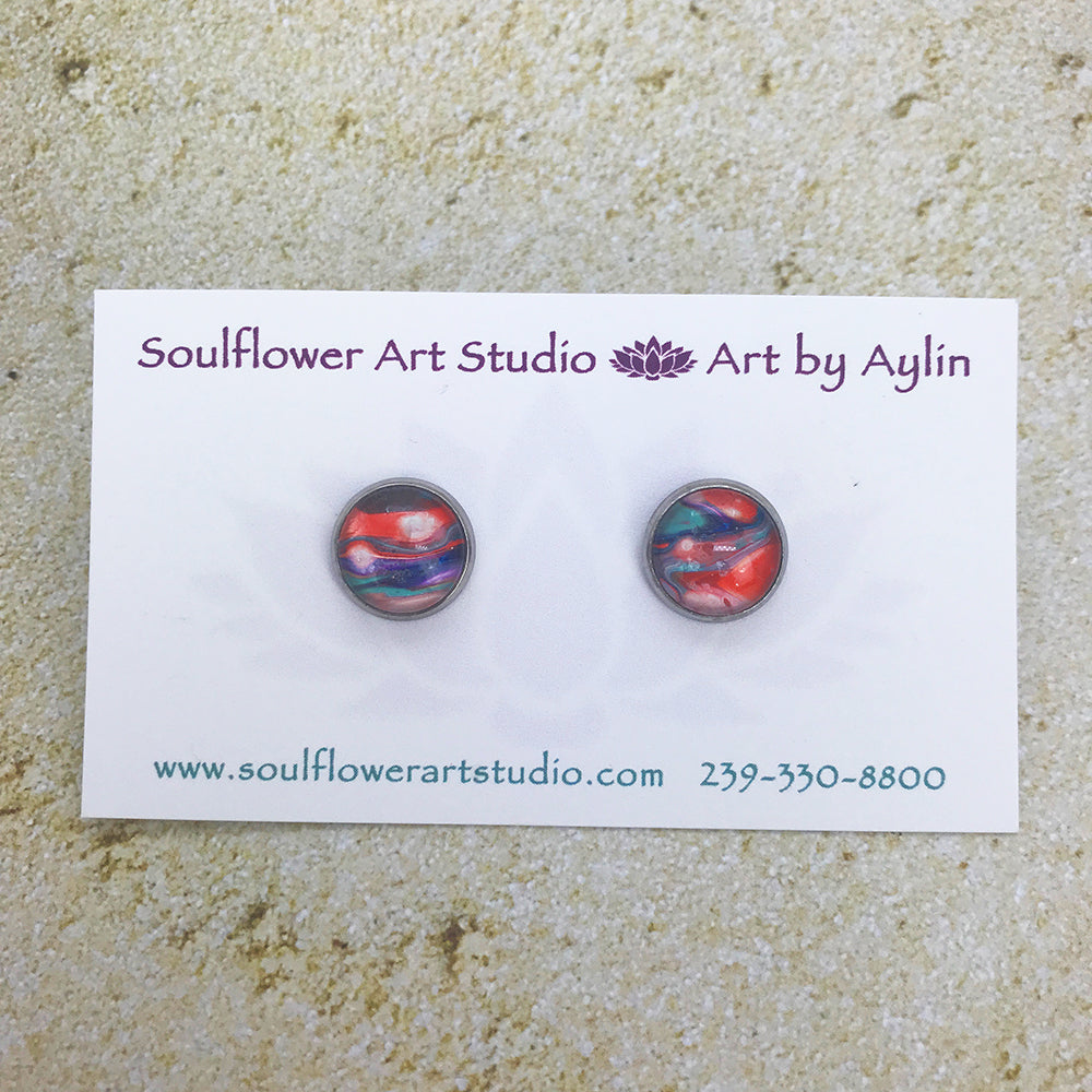 "Orange Sorbet" Abstract Art Earrings