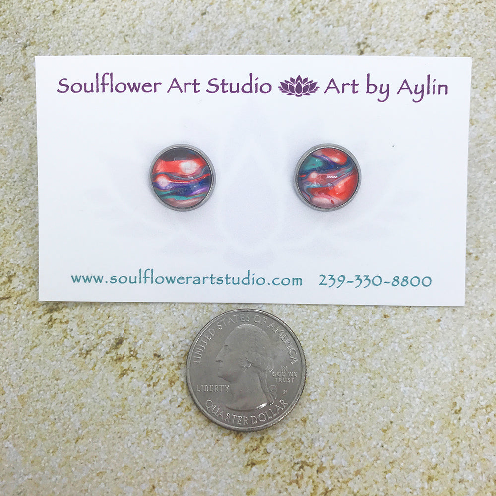 "Orange Sorbet" Abstract Art Earrings