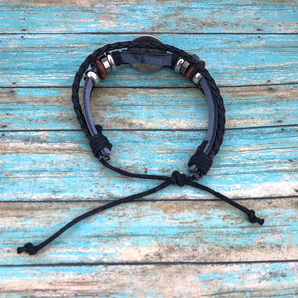 Vibrant Blue Fluid Art Leather Boho Bracelet