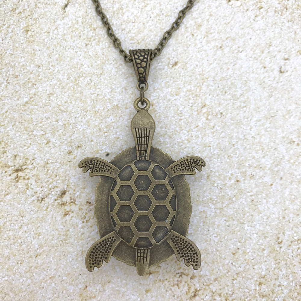 Blue Bronze Turtle Wearable Art Necklace