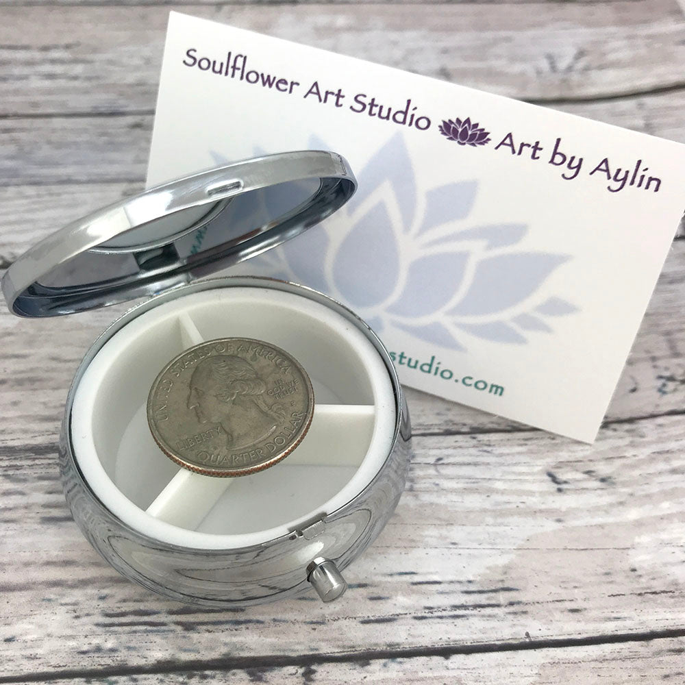 Stylish Pillbox with Blue White Abstract Artwork