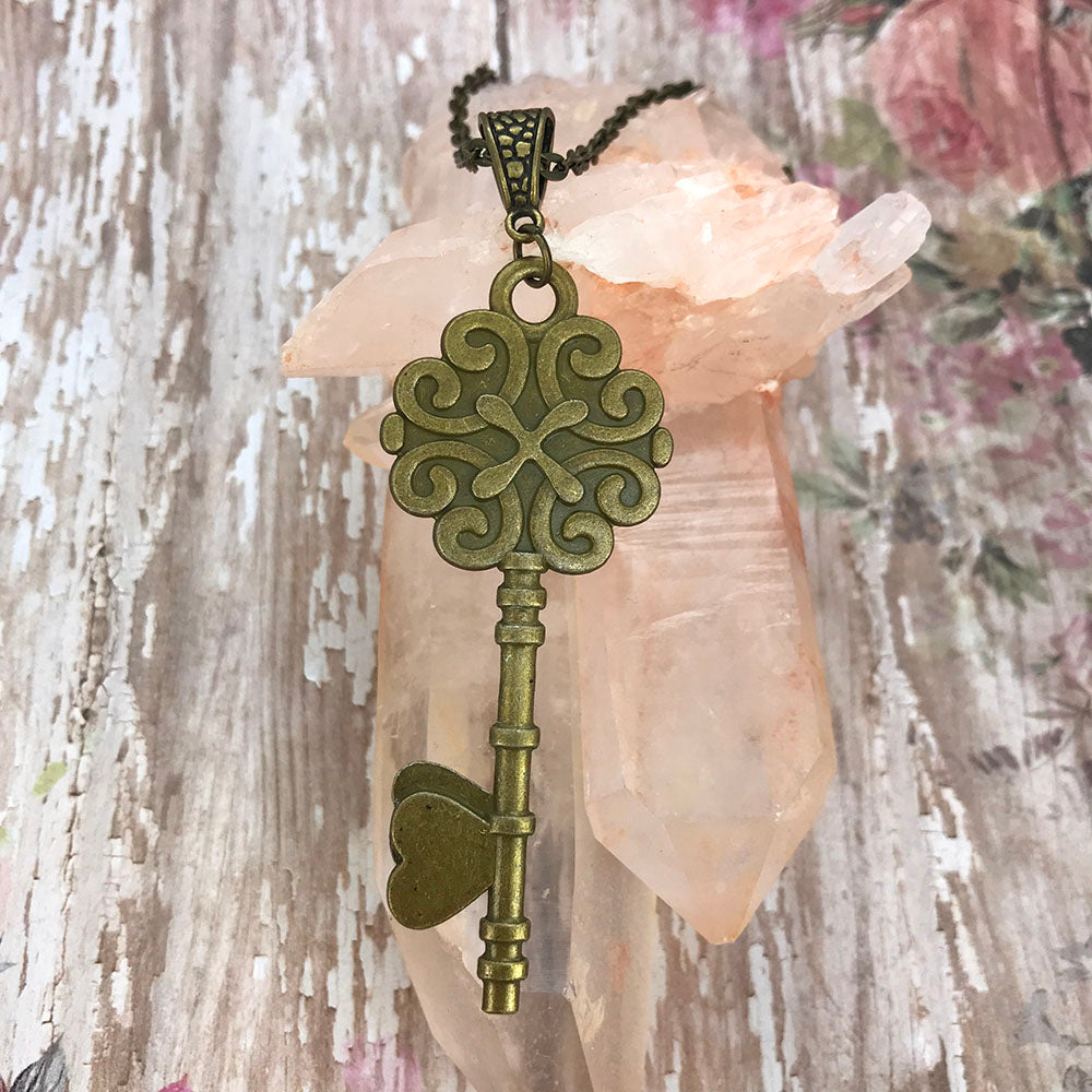 Purple Orange Bronze Vintage Key Necklace