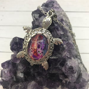 Abstract Purple Turtle Fluid Art Necklace