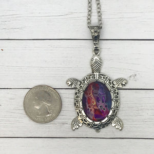 Abstract Purple Turtle Fluid Art Necklace