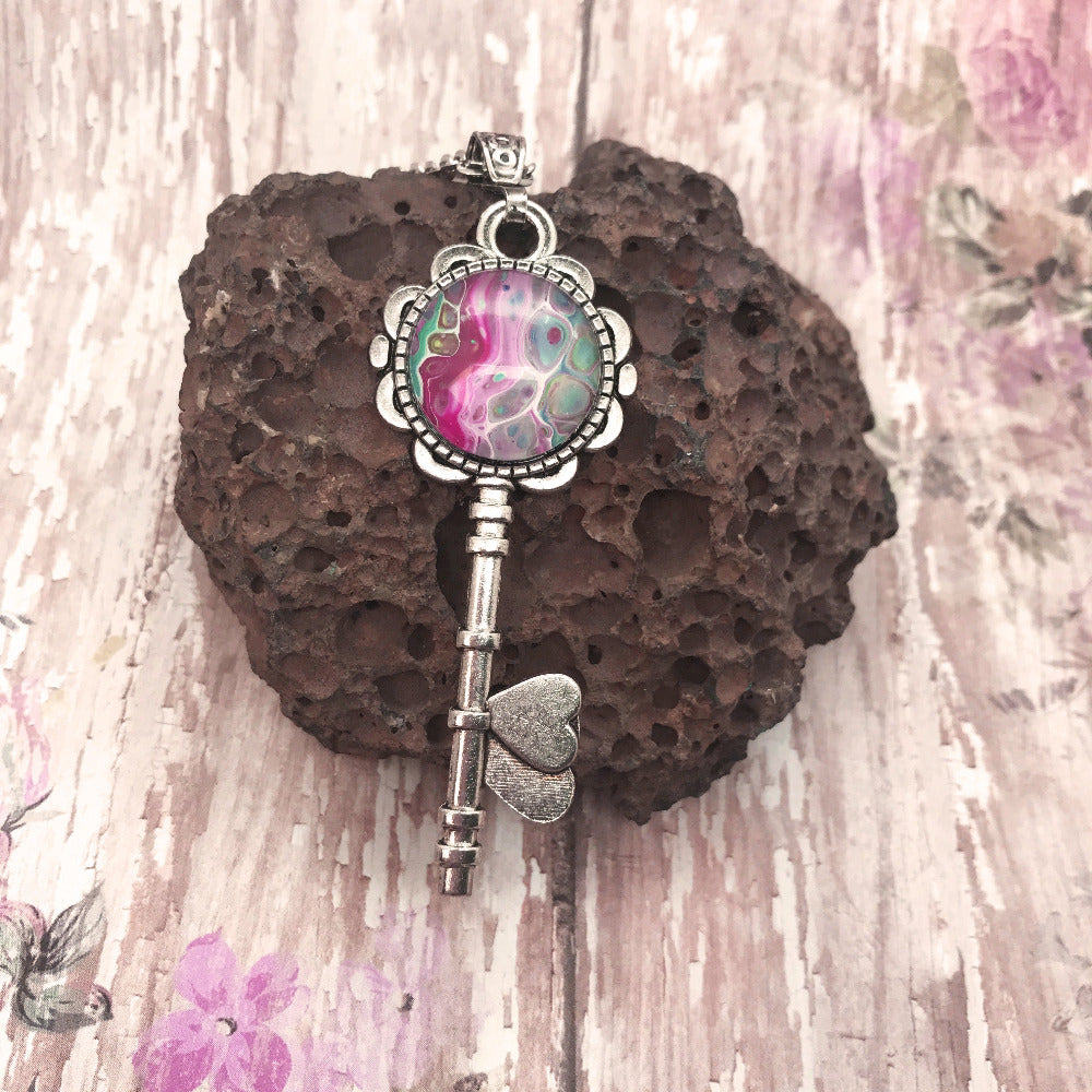 Pink Vintage Key Boho Necklace