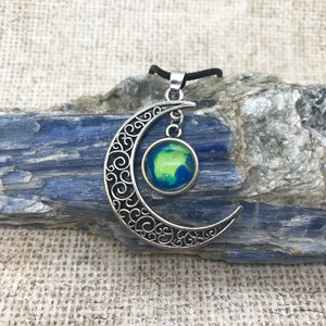 Crescent Moon Blue Green Boho Necklace
