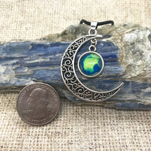 Load image into Gallery viewer, Crescent Moon Blue Green Boho Necklace
