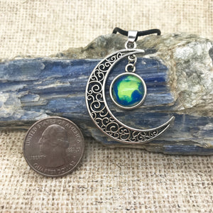 Crescent Moon Blue Green Boho Necklace