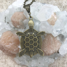 Load image into Gallery viewer, Green White Art Bronze Turtle Necklace
