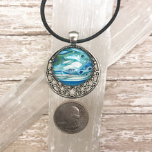 Load image into Gallery viewer, Abstract Blue Planet &amp; Stars Wearable Art Necklace
