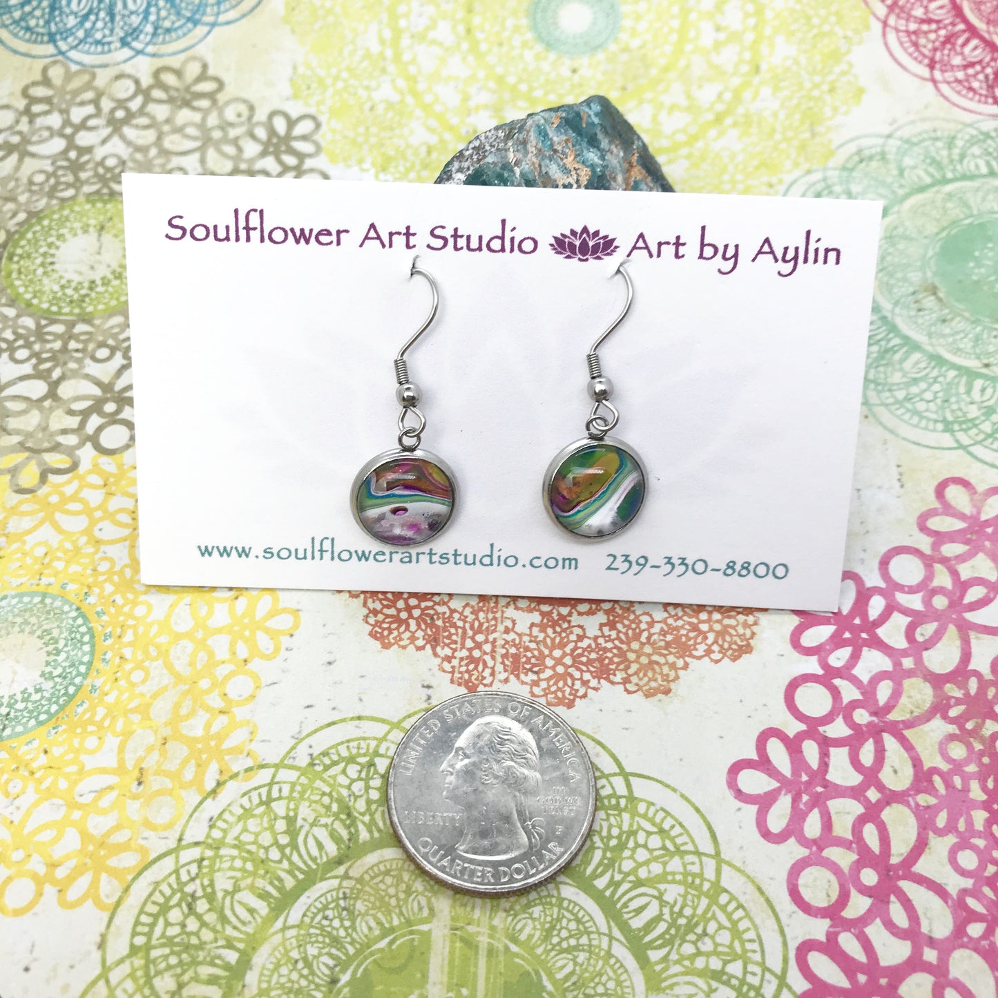 "Abstract Planets" Wearable Art Dangle Earrings
