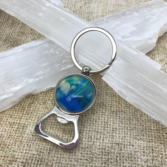 Blue Green Artsy Keychain & Bottle Opener