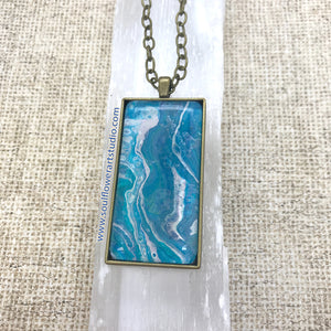 Blue Bronze Rectangle Wearable Art Necklace