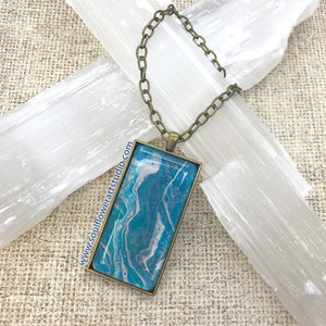 Blue Bronze Rectangle Wearable Art Necklace