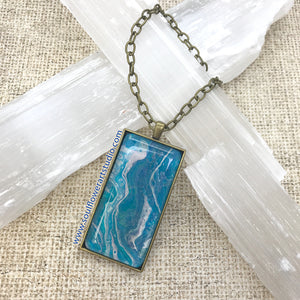 Blue Bronze Rectangle Wearable Art Necklace