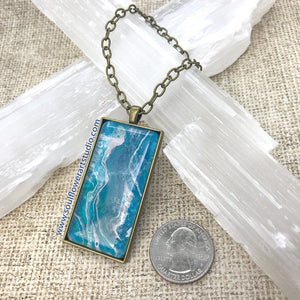 Blue Bronze Rectangle Wearable Art Necklace