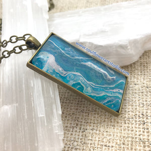 Blue Bronze Rectangle Wearable Art Necklace