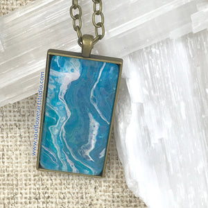 Blue Bronze Rectangle Wearable Art Necklace