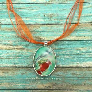 Wearable Art Necklace - Teal & Orange