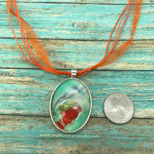 Wearable Art Necklace - Teal & Orange