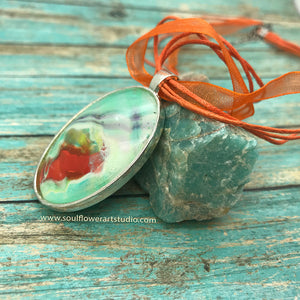 Wearable Art Necklace - Teal & Orange