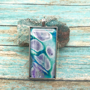 Blue Green & Purple Fluid Abstract Art Necklace