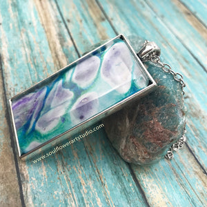 Blue Green & Purple Fluid Abstract Art Necklace