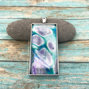 Blue Green & Purple Fluid Abstract Art Necklace
