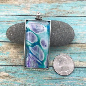 Blue Green & Purple Fluid Abstract Art Necklace