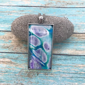 Blue Green & Purple Fluid Abstract Art Necklace