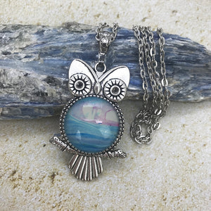 Blue Owl Abstract Art Necklace