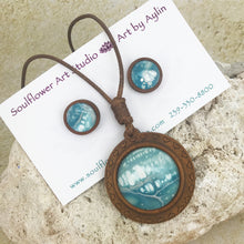 Load image into Gallery viewer, Blue Abstract Boho Wooden Necklace &amp; Earring Set

