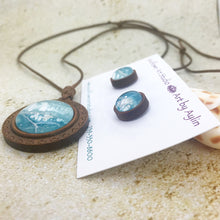 Load image into Gallery viewer, Blue Abstract Boho Wooden Necklace &amp; Earring Set
