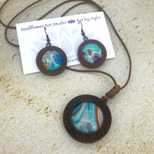 Load image into Gallery viewer, Blue Green Orange Boho Wooden Necklace &amp; Earrings Set
