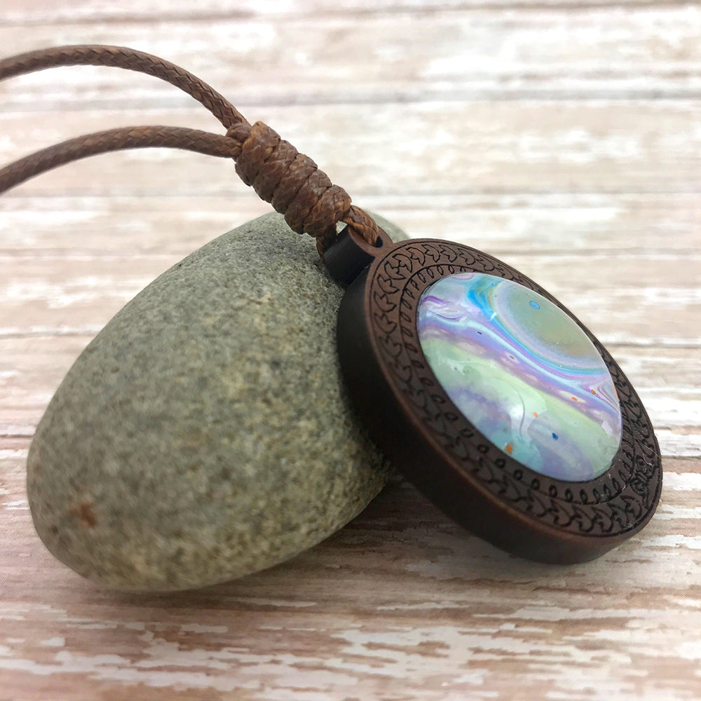 Lavender Fields Boho Abstract Art Wood Necklace