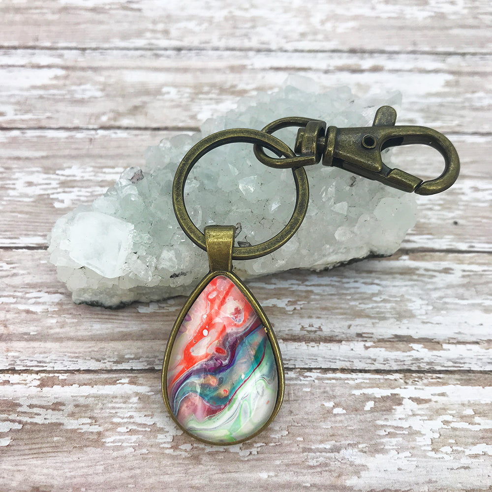 Coral Pearl Drop Fluid Art Keychain