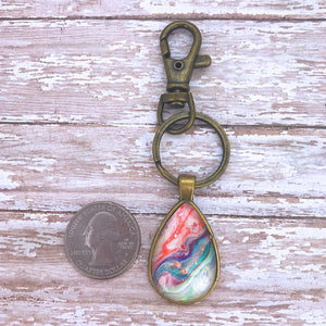 Coral Pearl Drop Fluid Art Keychain