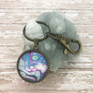 Blue Pink Purple Fluid Art Keychain