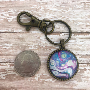 Blue Pink Purple Fluid Art Keychain