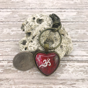 Om Shanti Red Artsy Heart Keychain