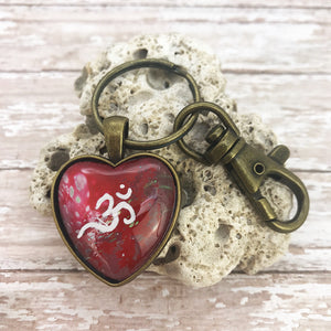 Om Shanti Red Artsy Heart Keychain