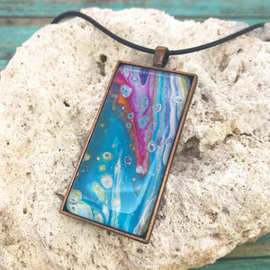 Floral View Turquoise Magenta Abstract Art Necklace