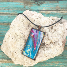 Load image into Gallery viewer, Floral View Turquoise Magenta Abstract Art Necklace
