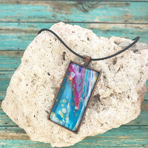 Floral View Turquoise Magenta Abstract Art Necklace