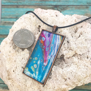 Floral View Turquoise Magenta Abstract Art Necklace
