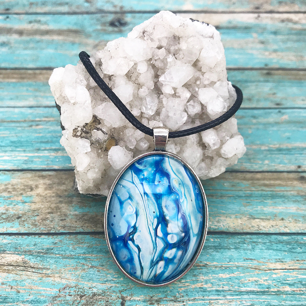 Turquoise Waterfalls Fluid Art Necklace