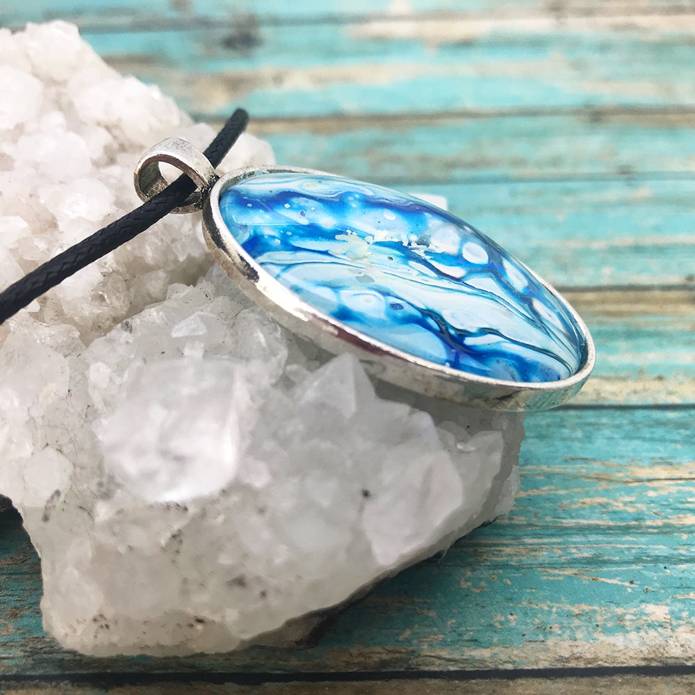 Turquoise Waterfalls Fluid Art Necklace