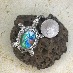 Blue Green Turtle Fluid Art Necklace