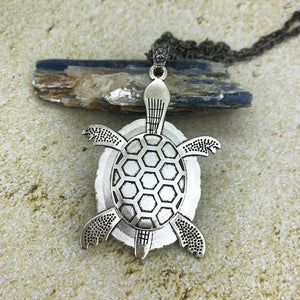 Blue Green Turtle Fluid Art Necklace