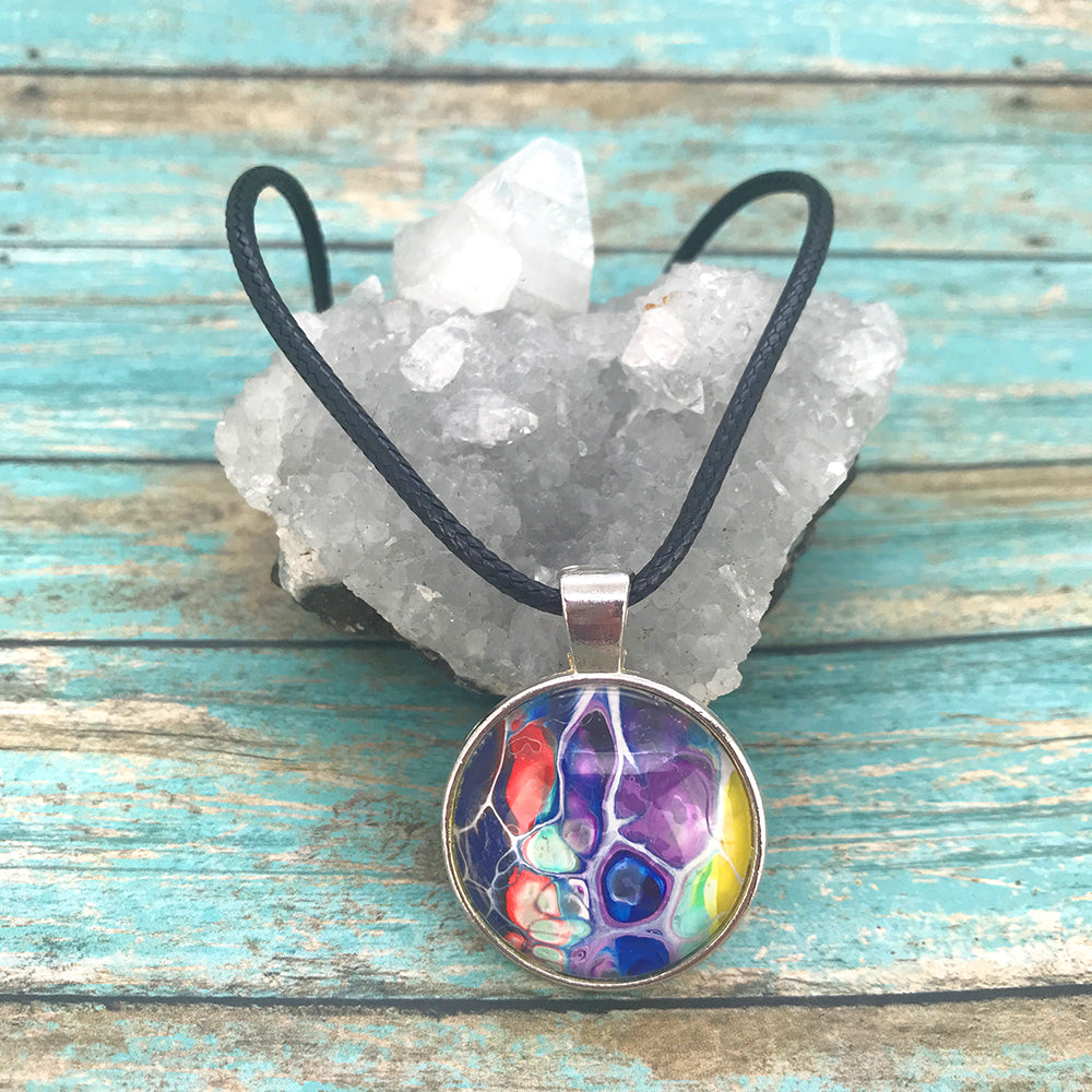 Purple Blue Orange Fluid Art Necklace